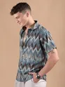 Blue Chevron Half Sleeve Viscose Shirt